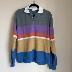 Y2K Obey Colorblock Rugby Shirt Long Sleeve Skate Streetwear Striped Mens Medium